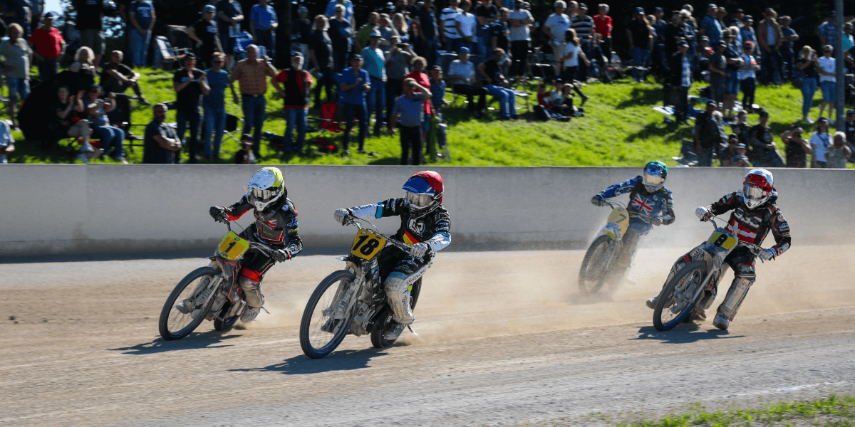 Langbahn Grand Prix 2025, v.l. Zach Wajtknecht, Erik Riss, Chris Harris, Kenneth Kruse Hansen